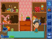 Kindergarten Break Out free online game screen showing a boy running past a chalkboard and desk to escape the classroom