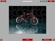 BMX Jigsaw game screenshot, puzzle pieces of a red BMX bicycle, free online puzzle game