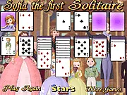 Sofia the First Solitaire free online card game screen showing the tableau and foundation piles with Disney Sofia the First theme