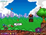 Screenshot of the Vanguards free online strategy game showing heroes fighting robbers with special powers