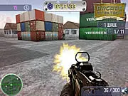 American Soldier 3D game screenshot - character running and shooting enemies in a war-torn village environment online