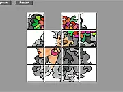 Hair Slider Puzzle game screen, sliding squares to complete a picture of a hairstyle, free online puzzle game