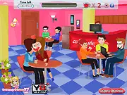 Coffee Shop Romance dating game screenshot, two characters talking and flirting in a coffee shop setting, free online simulation game