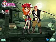 Play Pirate Honeymoon Dress Up free online game, girl in a puffy wedding dress on a pirate ship