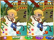 Treasure Adventure Difference free online game screenshot showing two scenes of a hero on a mysterious island to find treasure