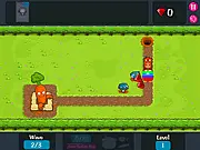 Game Over Gopher free online game screenshot showing a giant carrot being defended from gophers with exploding effects