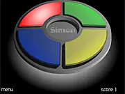 Screenshot of the Simon electronic game with four colored buttons: Red, Blue, Yellow, and Green, demonstrating a sequence of lights.