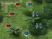 Screenshot of Polarity Free Fighting Game showing two futuristic characters engaged in combat with large, colorful bombing and shooting effects across the screen