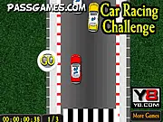 Car Racing Challenge game screenshot showing two race cars speeding on a track with a star bonus item