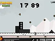 Screenshot of Mini Crash Boy game, showing a small character flying through the air after a crash, with a distance counter visible.