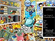 Screenshot of the Otaku Room hidden object game, showing a highly cluttered bedroom filled with anime posters, manga, video game consoles, and various collector's items.