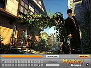 Sherlock Holmes: Finds Hidden Letters online game screenshot showing a detailed Victorian scene with subtle letters hidden in the objects and background