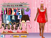Red Carpet Superstar Dress Up game screen showing a glamorous female rap artist in a high-fashion gown