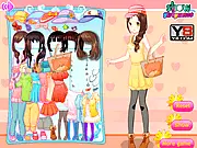 Pure Girl Dress Up online game screen showing a young girl in a countryside setting with options for changing her clothes and accessories