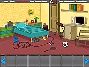 Monster Room Escape game screenshot showing a room filled with spooky monster-themed decorations and challenging point-and-click puzzles. Play this free escape game online.