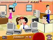Office Kissing Challenge free online game screenshot of a couple sneaking a kiss