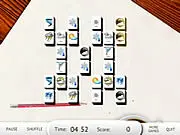 Screenshot of Rainy Morning Mahjong game showing a stack of detailed picture tiles laid out on a board with a calming, nature-themed background