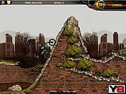 Screenshot of Dirty Wheeler motocross game showing a dirt bike rider navigating a treacherous, steep jump on a dusty track