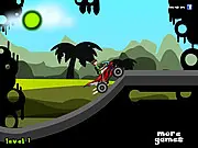 Ben 10 Quad free online racing game screenshot showing Ben 10 driving a green quad bike and collecting yellow coins over a large jump