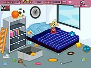 Clean Up for Summer Vacation free online cleaning game showing a messy room with toys and clothes scattered, available to play