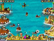 Play Youda Fisherman free online management game. Strategy screenshot showing the harbor, fishing fleet, and resource factories.