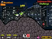 Spiderman Bike Challenge free online driving game featuring Spiderman riding a motorbike over obstacles, available on PlayArcadeHub
