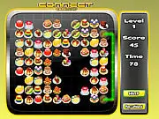 Screenshot of the Connect CafeLand puzzle game showing a grid of various food and dish tiles for matching.