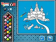 Ocean Castle Coloring free online game, royal fantasy castle coloring, play free art game, creative color activity on PlayArcadeHub