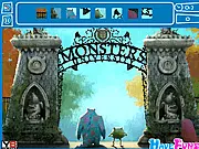 Mike and Sulley in a scene from the Monster University hidden object game, seeking hidden pixels