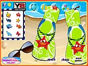 Screenshot of Custom Flip Flops game interface showing designed summer sandals and decorations - play free online at PlayArcadeHub