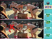 Sumo Spot Difference free online game, finding differences in sumo wrestler pictures, spot the difference puzzle on PlayArcadeHub