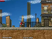 Skate Mania free online skateboarding game showing a skater performing an acrobatic trick over a city obstacle