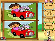Dora Journey Difference free online game showing two side-by-side pictures of Dora the Explorer for players to find differences on PlayArcadeHub