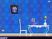 Hopy Quest game screen showing the cute, round protagonist Hopy in a colorful environment with various interactive objects for a point-and-click puzzle adventure. Play free online game.