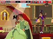 Kissing Frog and Princess free online game screenshot showing a princess leaning in to kiss a frog while avoiding a watchful character