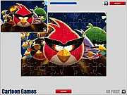Screenshot of the Angry Birds Jigsaw Game with scattered puzzle pieces and a partial image of the red Angry Bird character.