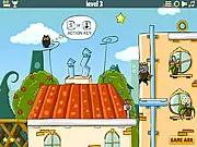 Barik platformer game screenshot, showing the character next to a crashed plane in a mountain level, searching for missing parts. Play free online adventure game.