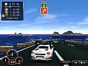 Play Heat Rush USA free online arcade racing game. Screenshot of a car speeding down an American highway.