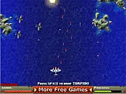 Pacific War free online arcade shooter game, flying plane firing at enemy aircraft and launching torpedoes