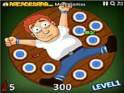 Roadside Circus free online game screenshot showing an object being thrown at a spinning circus wheel target on PlayArcadeHub