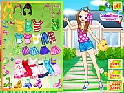 Play Girl Next Door Dress-Up free online fashion game. Screenshot of model wearing a stylish, casual outfit.