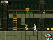 My Undead Neighbors 3 online game screenshot, showing the main character, Mr. Clumsy, jumping over a spike trap with zombies and bats approaching in a dark, jungle temple.