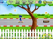 Play Sonic Skating free online arcade game. Screenshot of Sonic the Hedgehog skating and jumping to avoid obstacles.