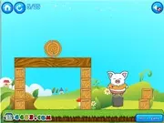 Piggy Landing free online puzzle game, a small pig perched on wooden blocks