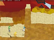 Forever Samurai game screenshot showing the warrior preparing to strike a giant metal beast with his sword in an intense 2D fighting scene.