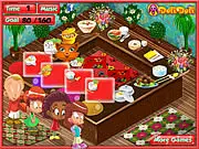 Sisi's Savory Dishes online game screenshot, preparing and serving food at a street stall, play free cooking game on PlayArcadeHub