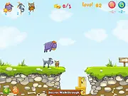 Screenshot of Dnkey Sean free online game, showing the donkey, owl, and goat characters navigating a wooden platform obstacle course.