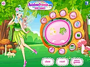 Online dress up game showing a charming fairy with sparkling wings and a flower tiara, ready for a fashion makeover