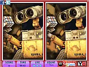 Gameplay screenshot from Wall E 10 Differences game showing two side-by-side images of the robot Wall-E with ten subtle differences to find.