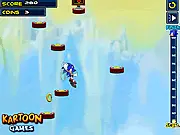 Sonic Jump Star game image showing Sonic the Hedgehog leaping high into the sky on a bouncy spring towards coins and power-ups.